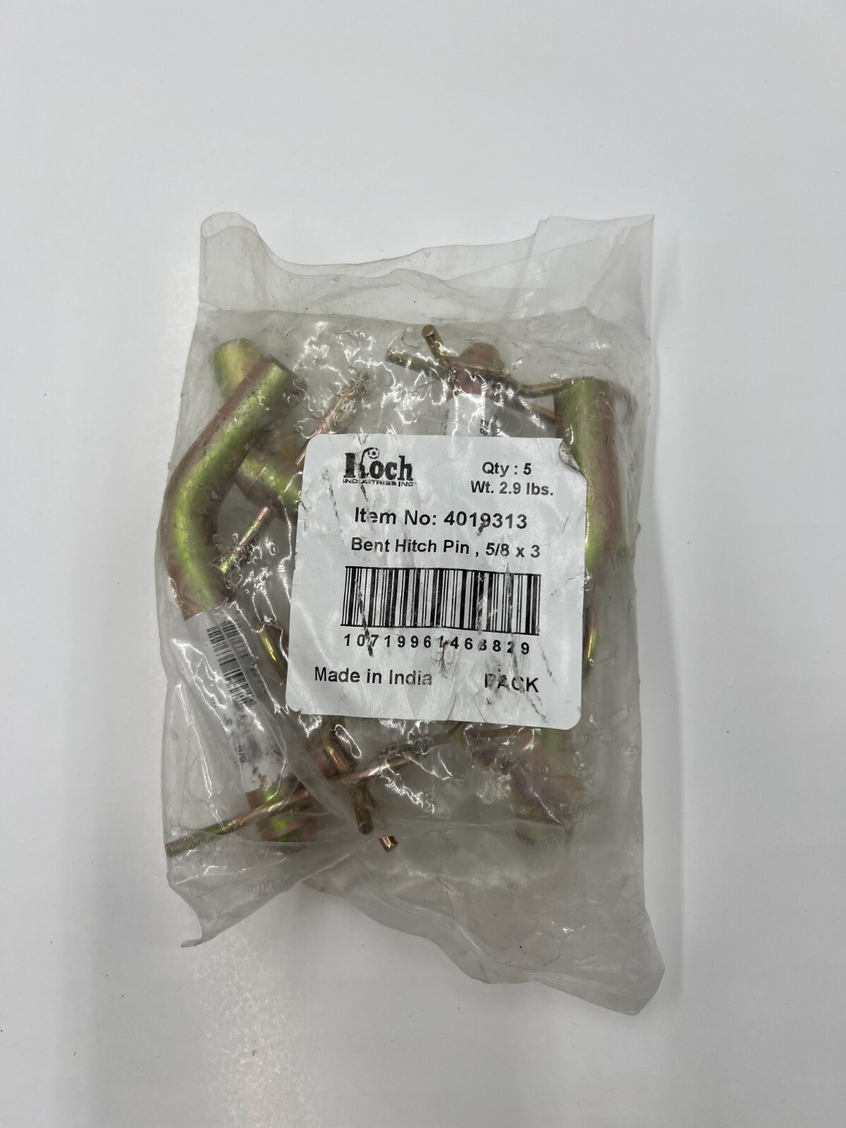 2 Packs of 5 Koch Bent Hitch Pin 5/8" Dia x 3" OAL 4019313 Zinc Plated