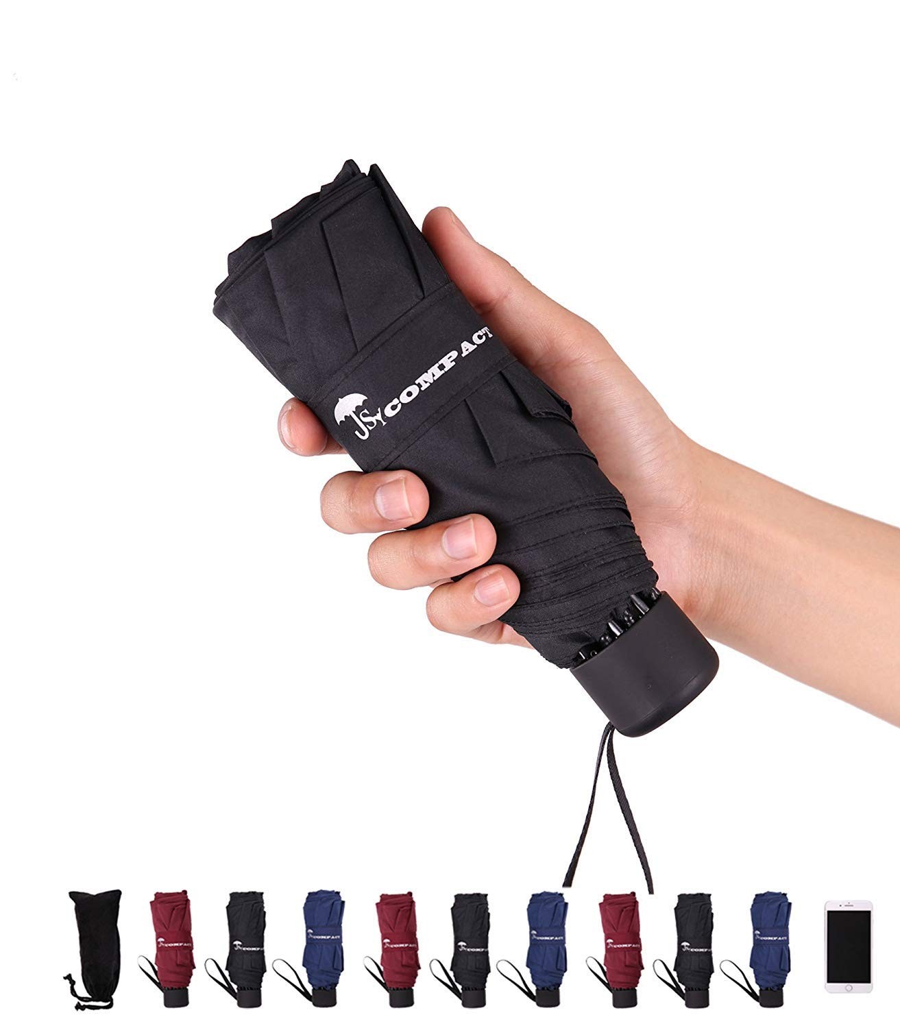 SY COMPACT Travel Umbrella - Lightweight Portable mini Compact Umbrellas black