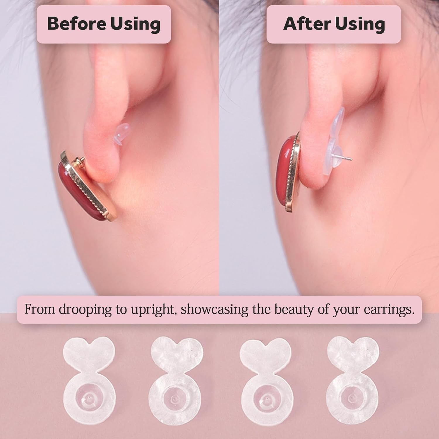 Clear Silicone Earring Backs for Heavy Earring Support Backs, (32PCS - Love)