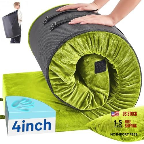 Memory Foam Camping Mattress Pad with Small Single/Cot: 72*24*4" Avocado Green