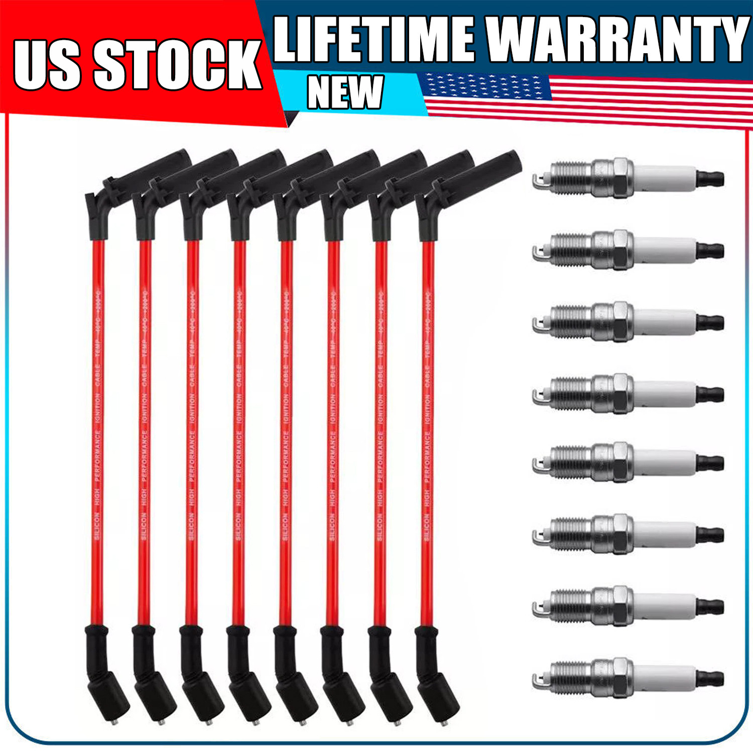 Fit Chevy GMC 4.8L 5.3L 6.0L V8 High Performance 8x Spark Plugs and 8x Wires Set