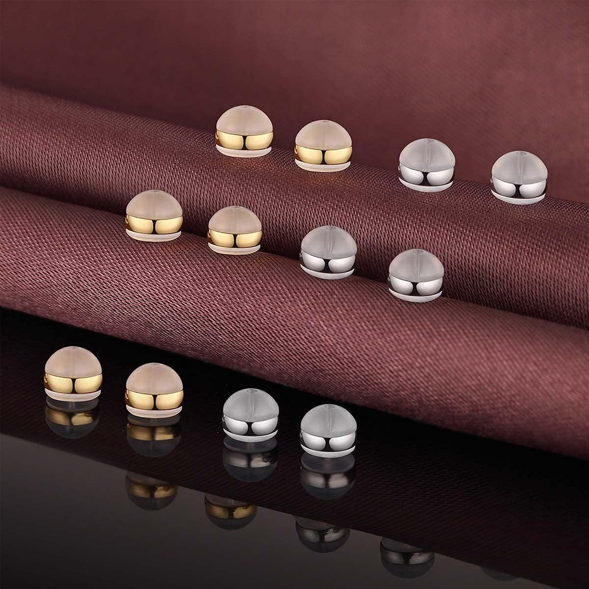 12Pcs Soft Silicone Earring Backs for Studs Silver&Gold Belt Rubber Earring Back