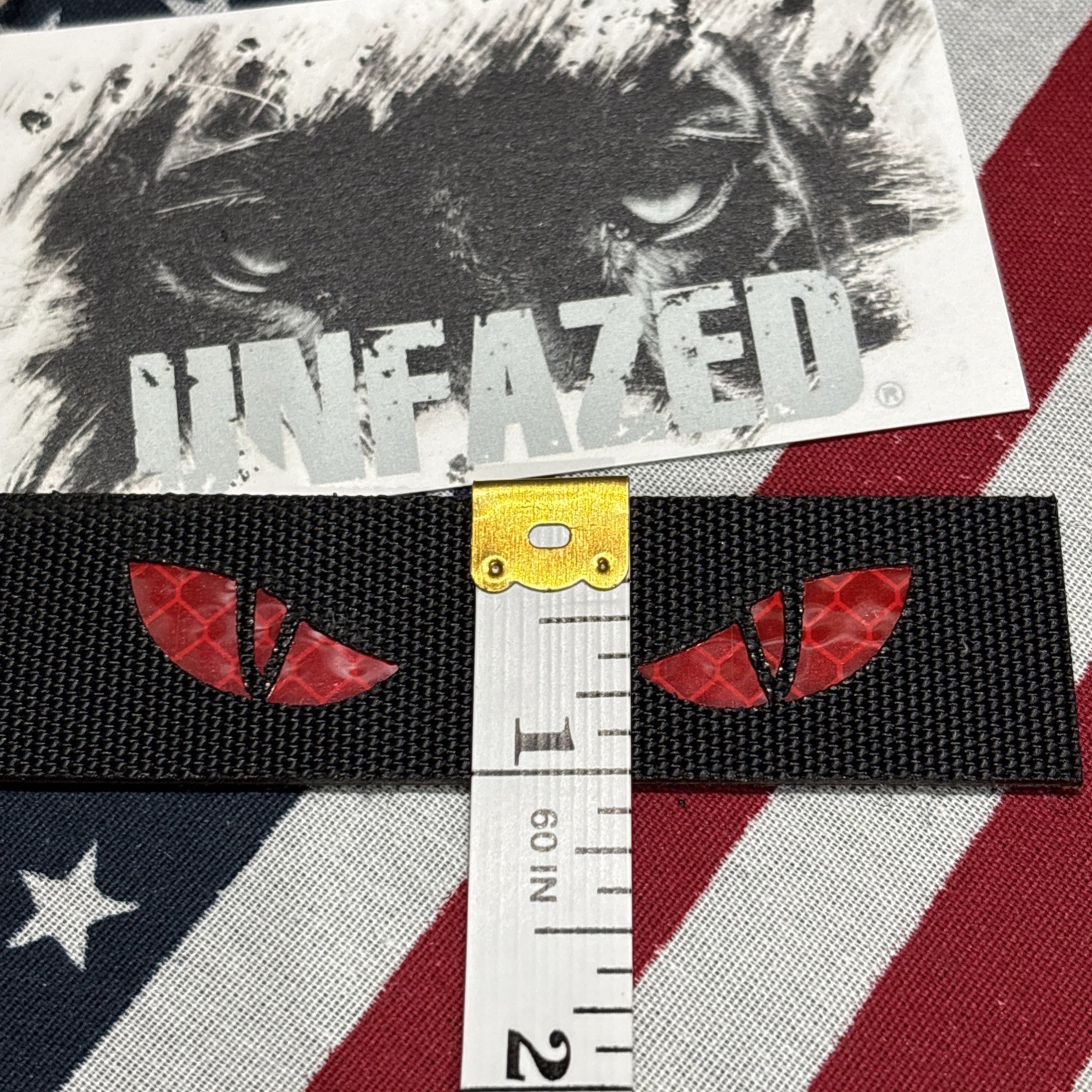 Reflective Cat Eyes Red Patch Hook & loop High Quality Embroidery 3.5x1”