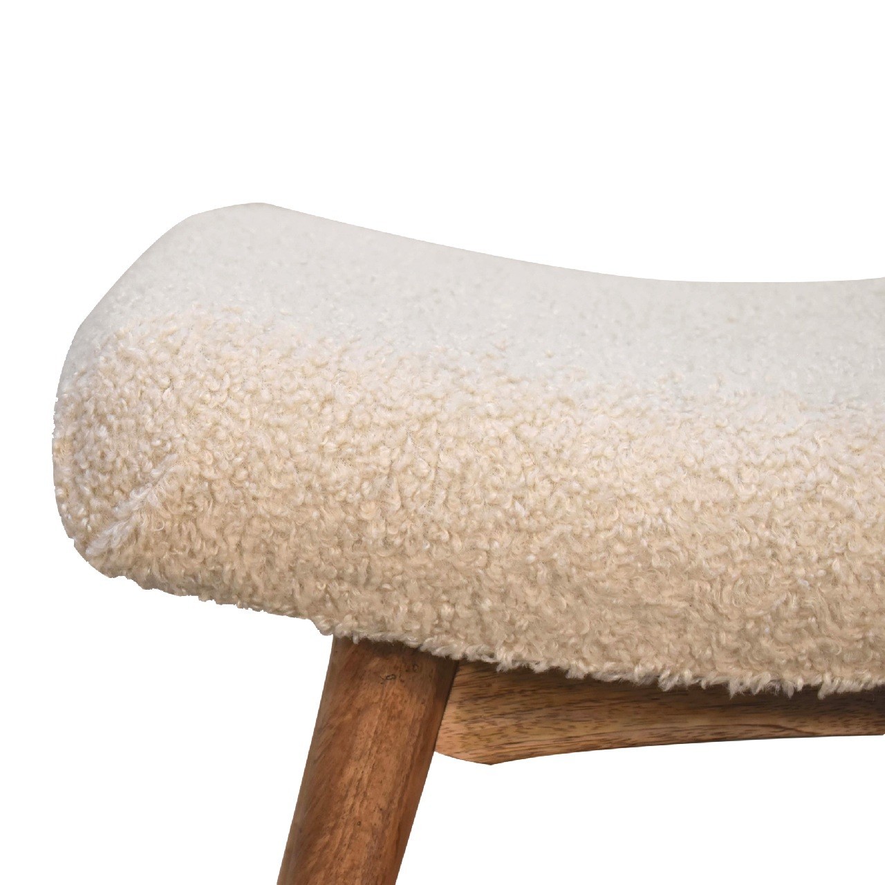 Curved Upholstered Bench with Natural Wood Base