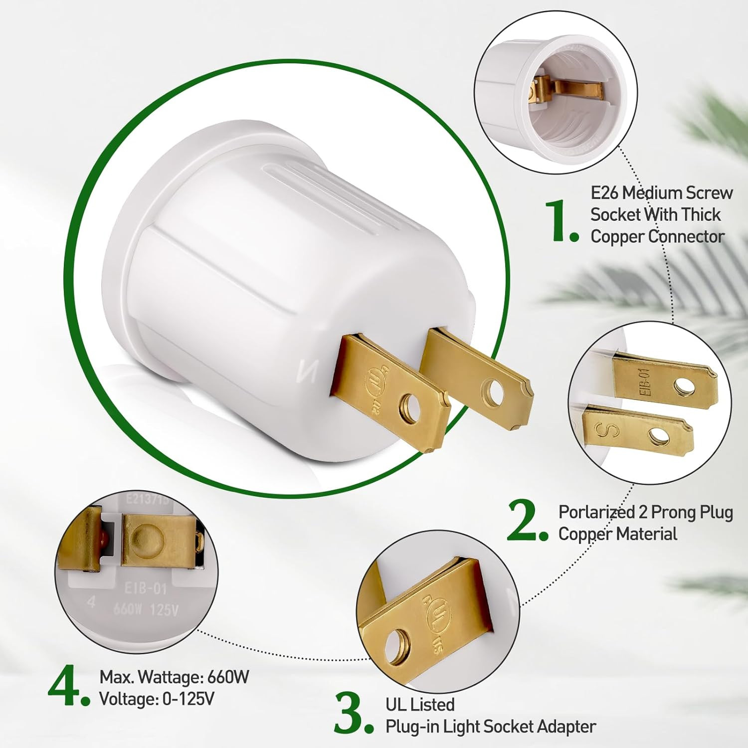 Outlet to Socket Adapter, Plug-In Light Socket, Convert Outlet to Light Bulb Soc