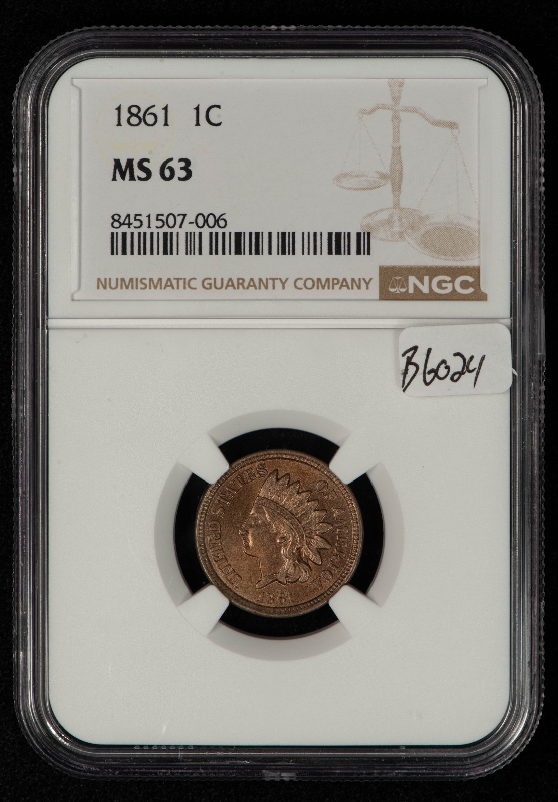 1861 1c Indian Head Small Cent - Civil War Year - NGC MS 63 - SKU-B6024