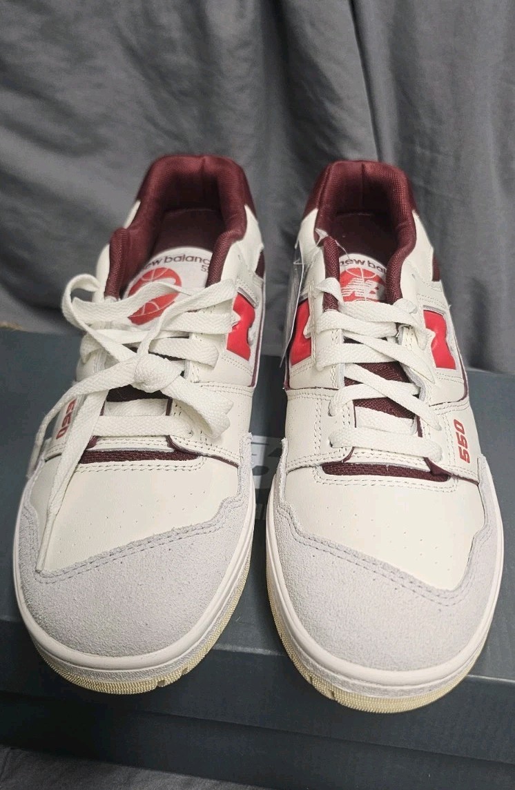 New Balance 550 Shoes Sea Salt Grey Red BB550EMR Men Size 8 New With Box