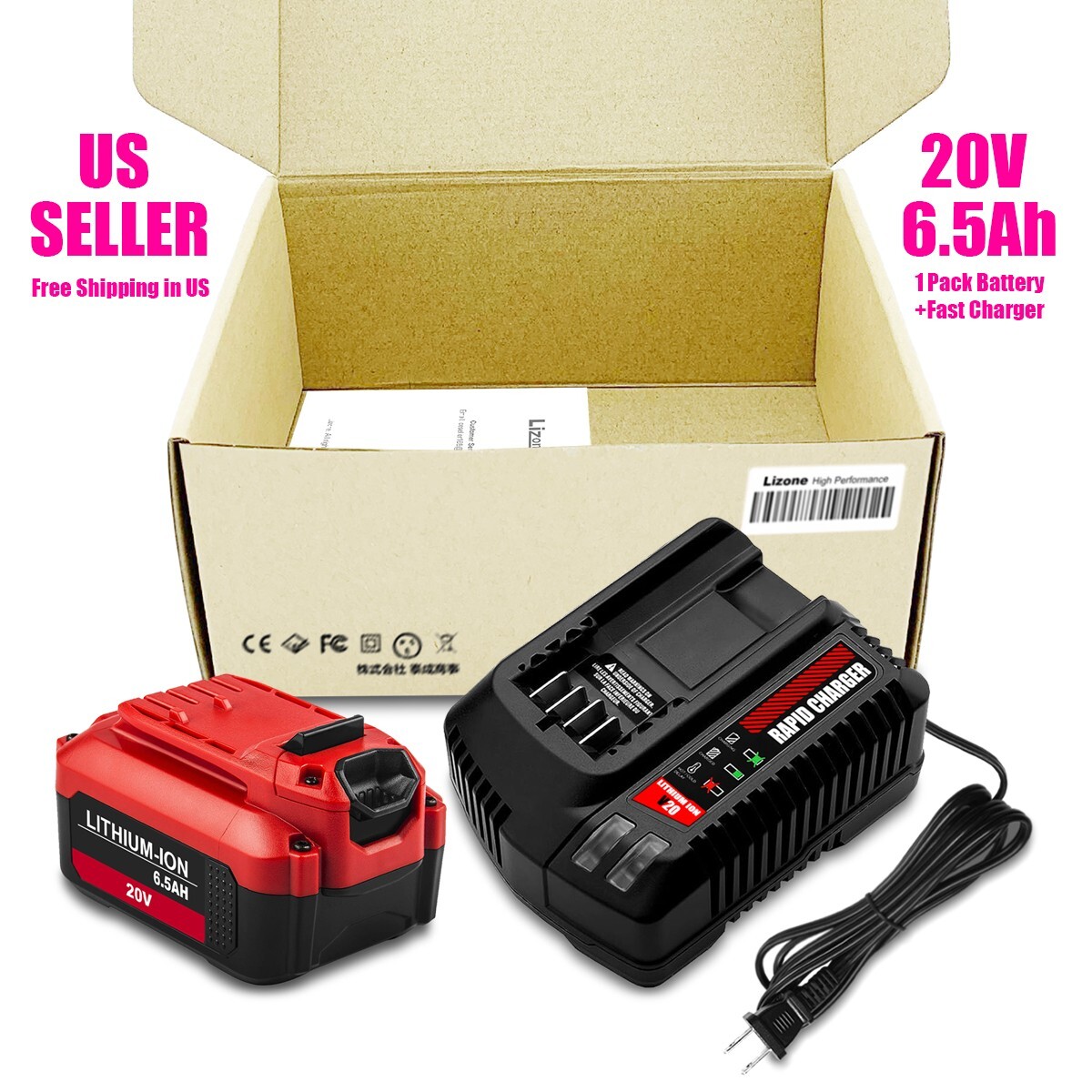 20V 6.5Ah Battery and Charger Combo for Craftsman V20 Battery CMCB206 CMCB204