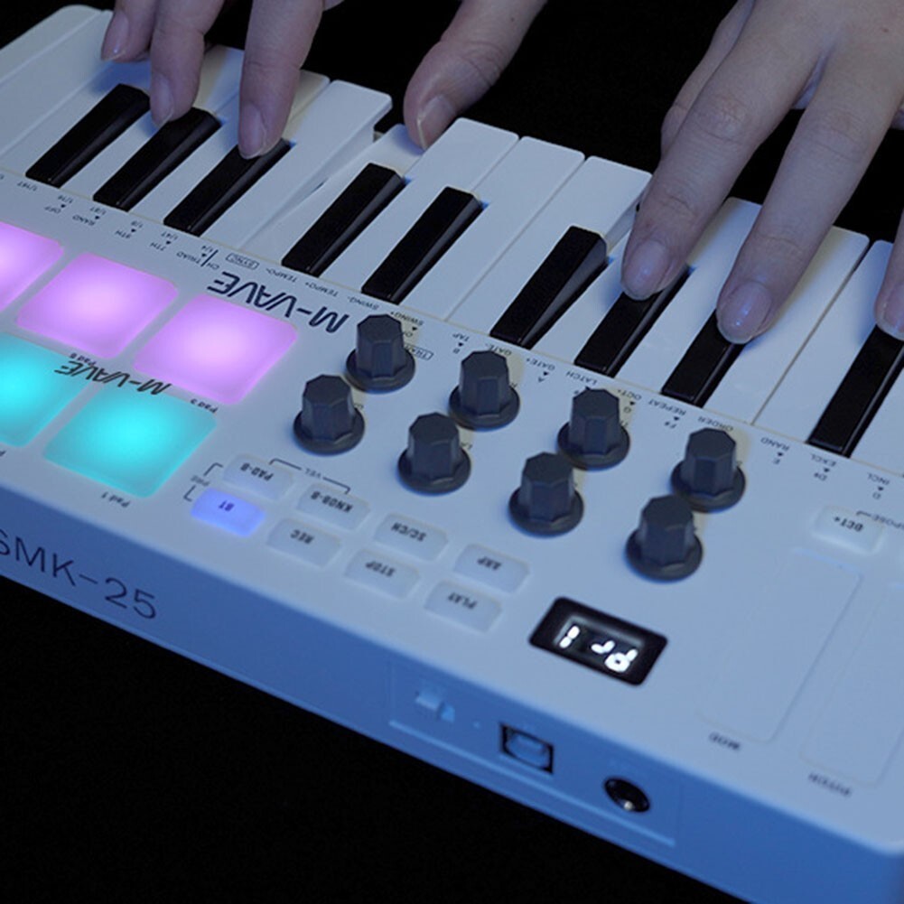 For M VAVE MIDI 25Key USB MIDI Control Keyboard Controller 8 Backlit Drum Pads 8