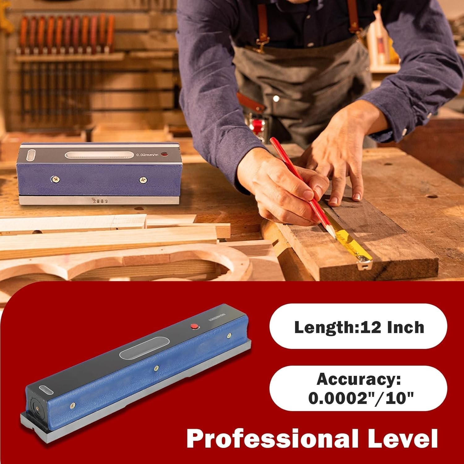Accurate 12" Horizontal Level - Toolmakers, Machinists, 0.0002/10" Precision