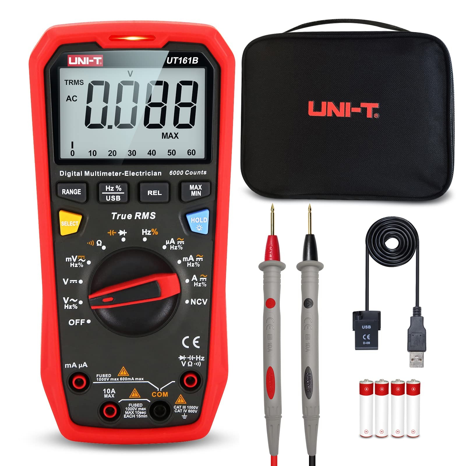 Uni-T Digital Multimeter Ut161B True Rms 6000 Counts 1000V Ac/Dc Ncv Measures