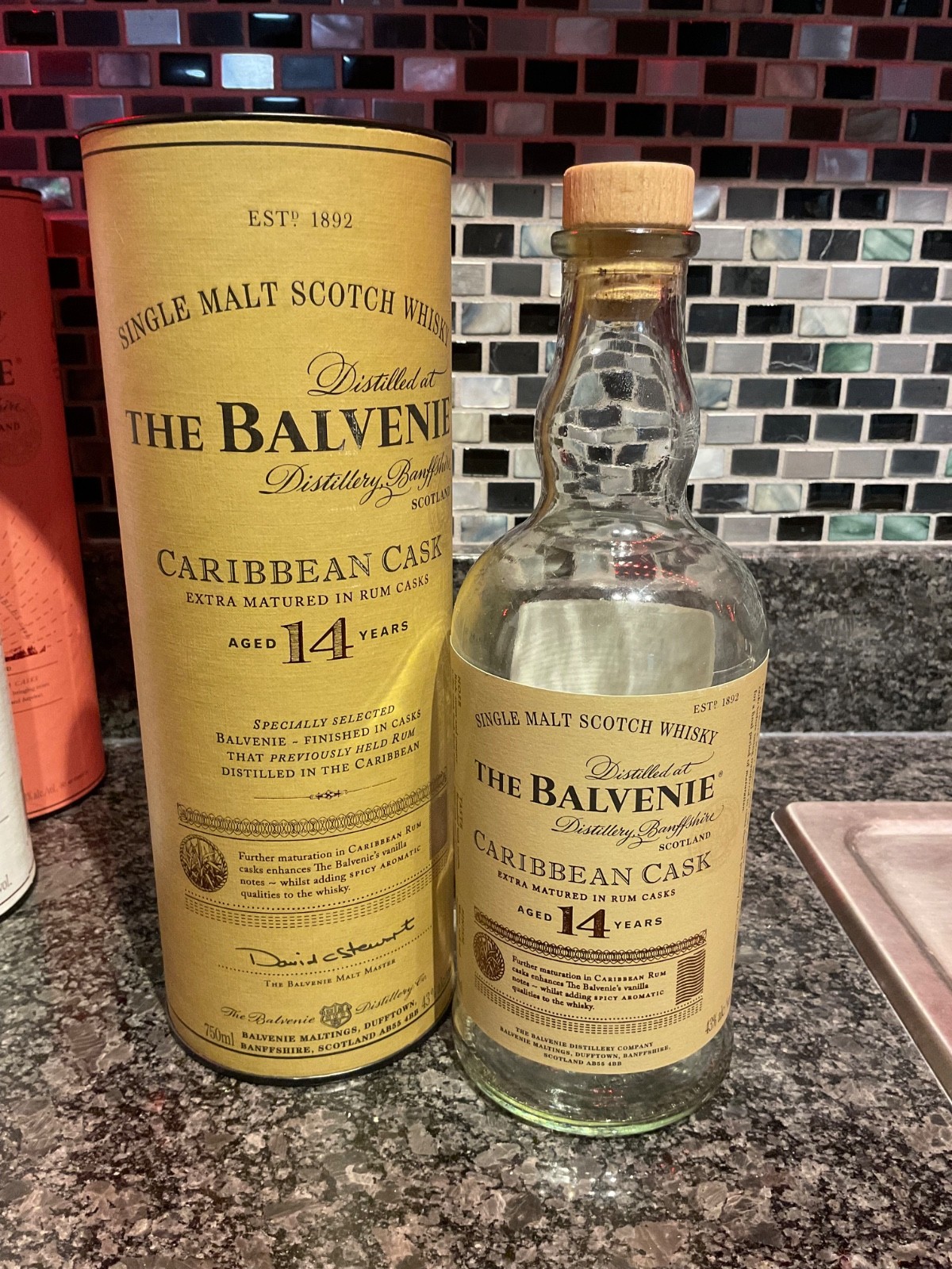 Balvenie 14 yr Carribean Caskempty Bottle & tube great for bar display 🔥🔥🔥