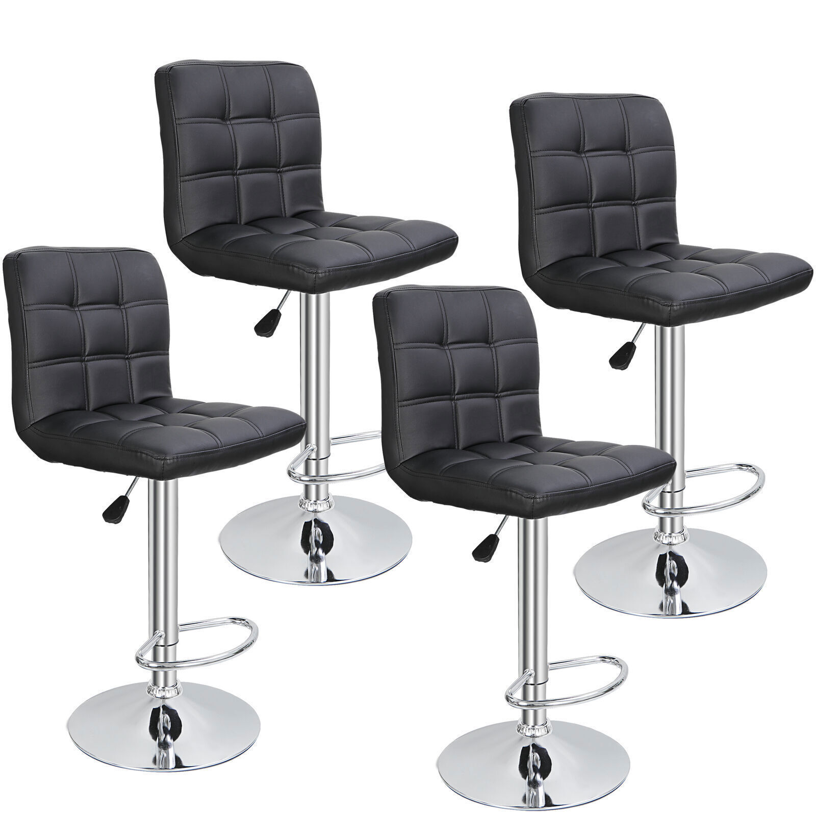 4 PCS Adjustable Swivel PU Leather Bar Stools Chairs with Back Living Room