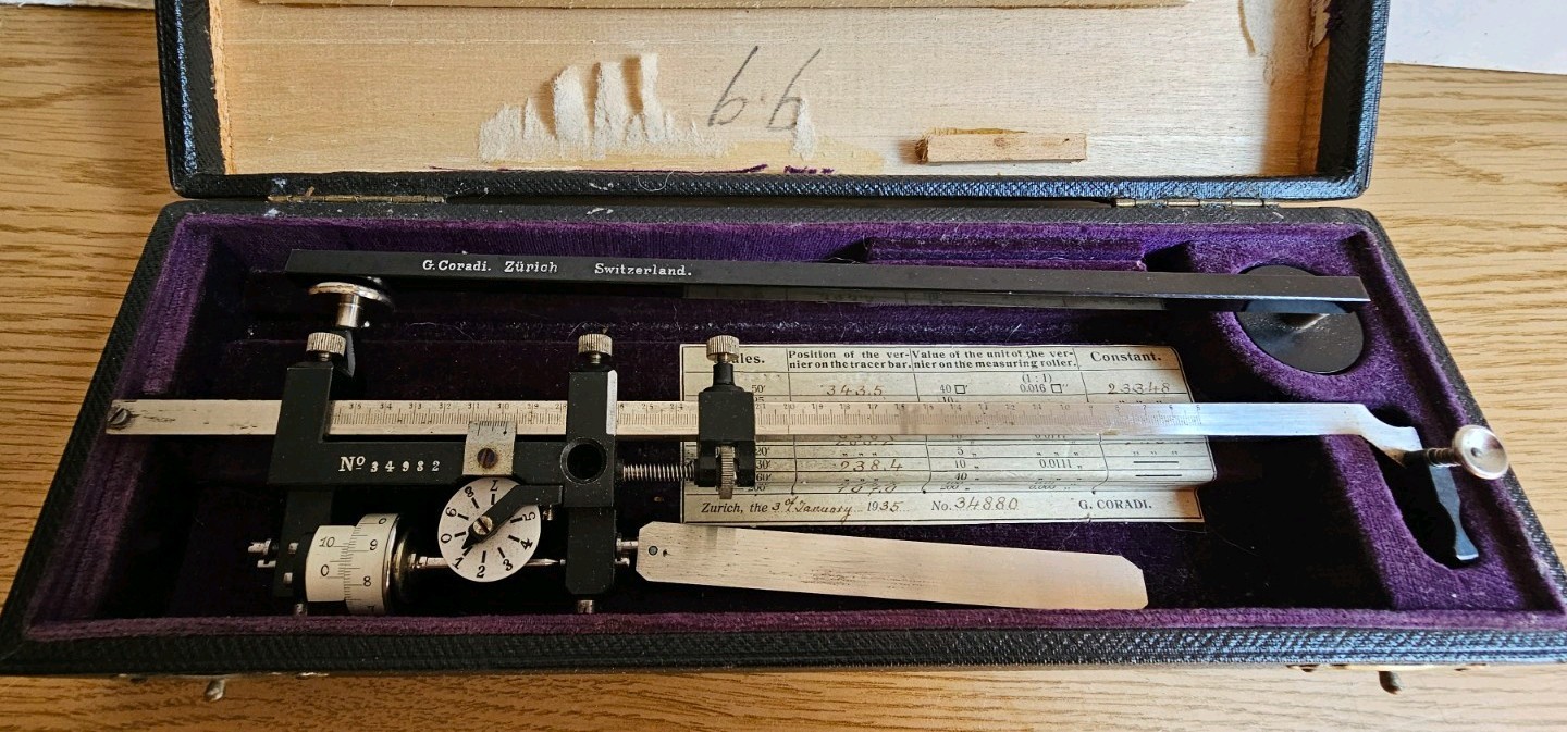 Allbrit planimeter vintage original case Coradi. Zurich Switzerland