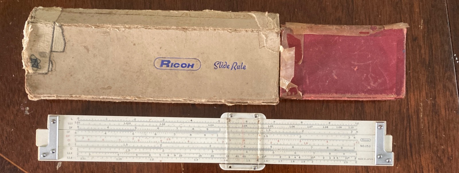 Vintage 1960s Ricoh Slide Rule 105 made in Japan in original case