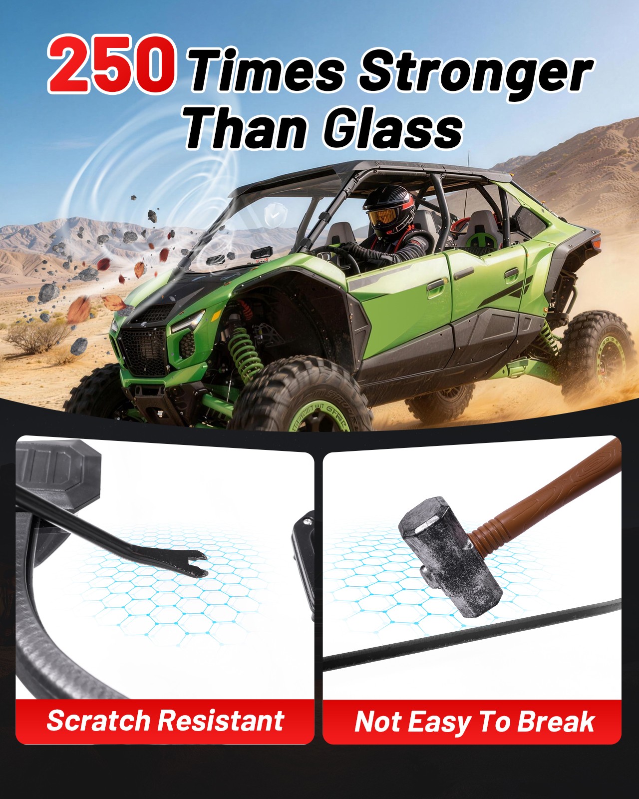 Front Window Vented Windshield Scratch-Resistant For Kawasaki Teryx 4 H2 2026