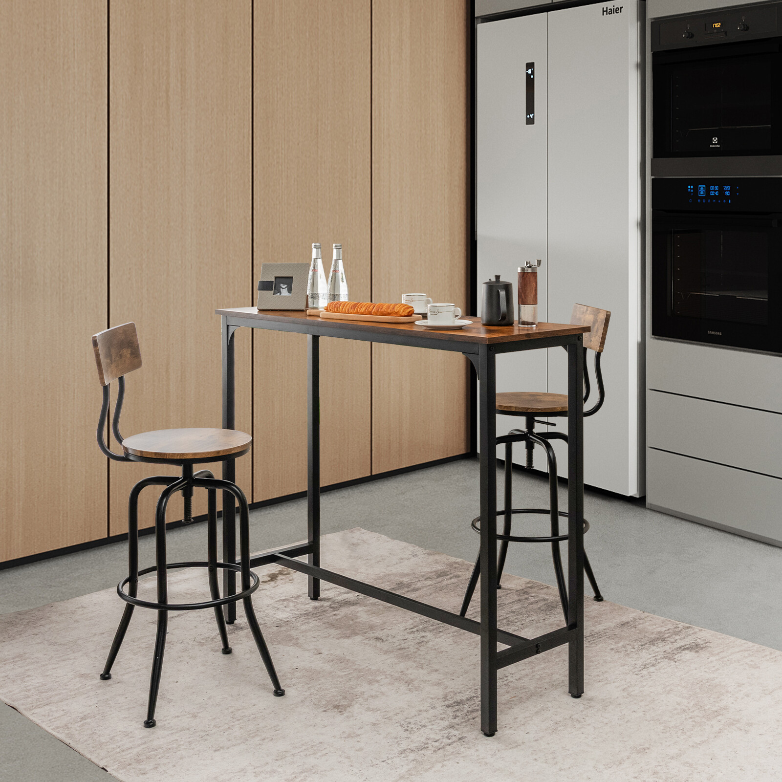 48" Industrial Pub Dining Table High Writing Computer Table with Steel Frame