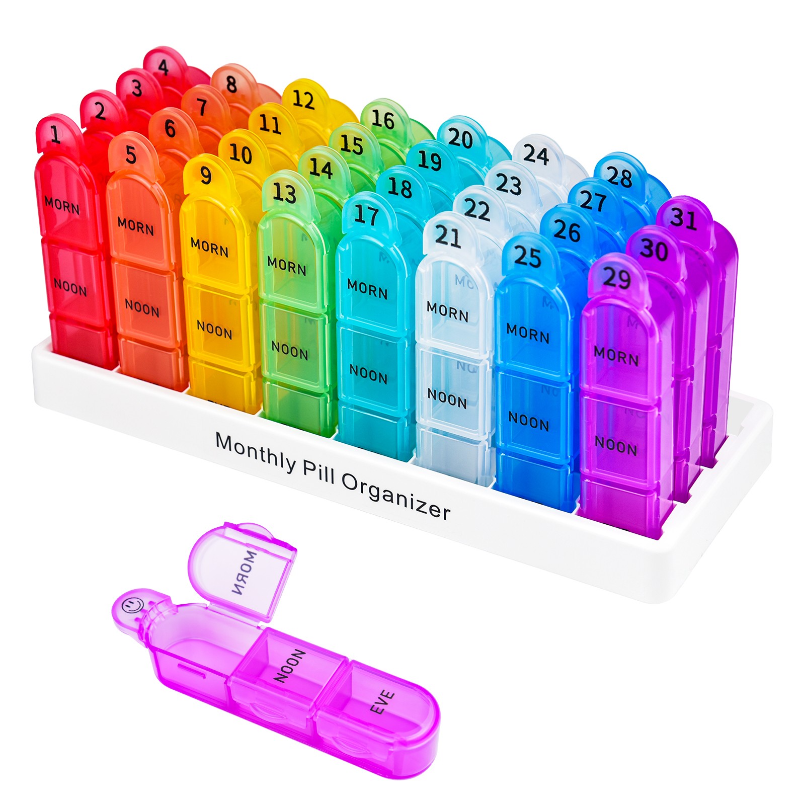 Monthly 3 Times a Day Pill Organiser Detachable 31-Day Pill Box 32 Compartments