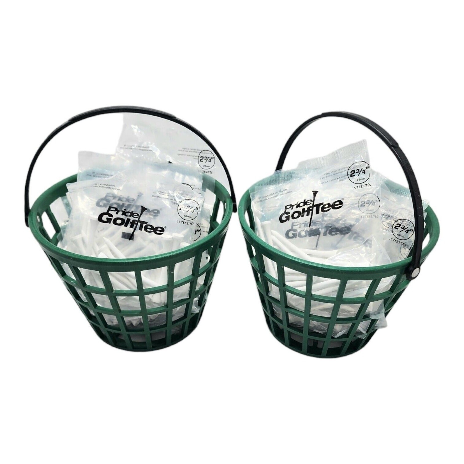 Lot Of 27 Packages Of 15 Pride Golf Tee & 2 Green Plastic Display Buckets Stand