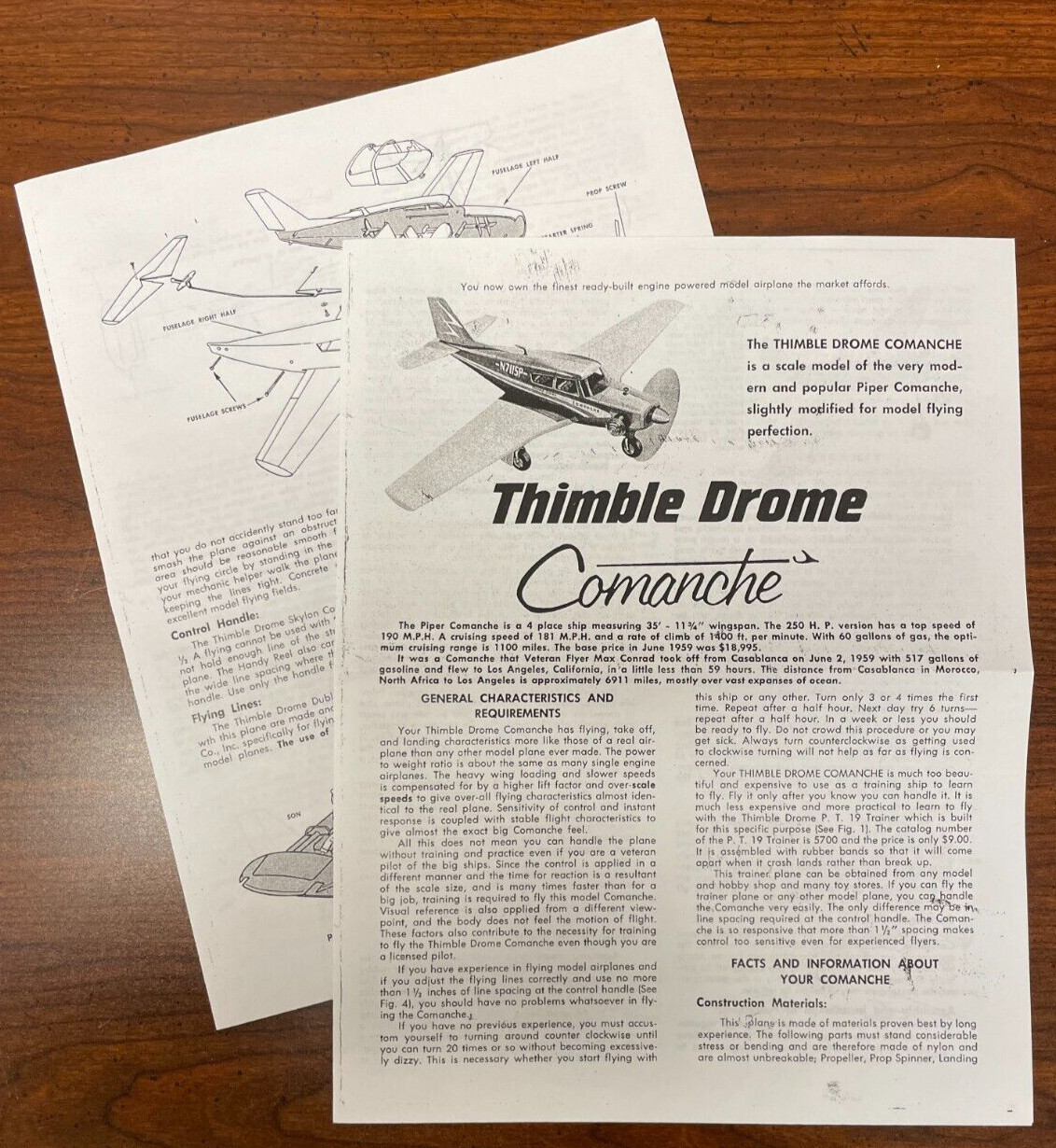 COX THIMBLE DROME .15 COMANCHE AIRPLANE FLIGHT INSTRUCTION AND ENGINE MANUAL