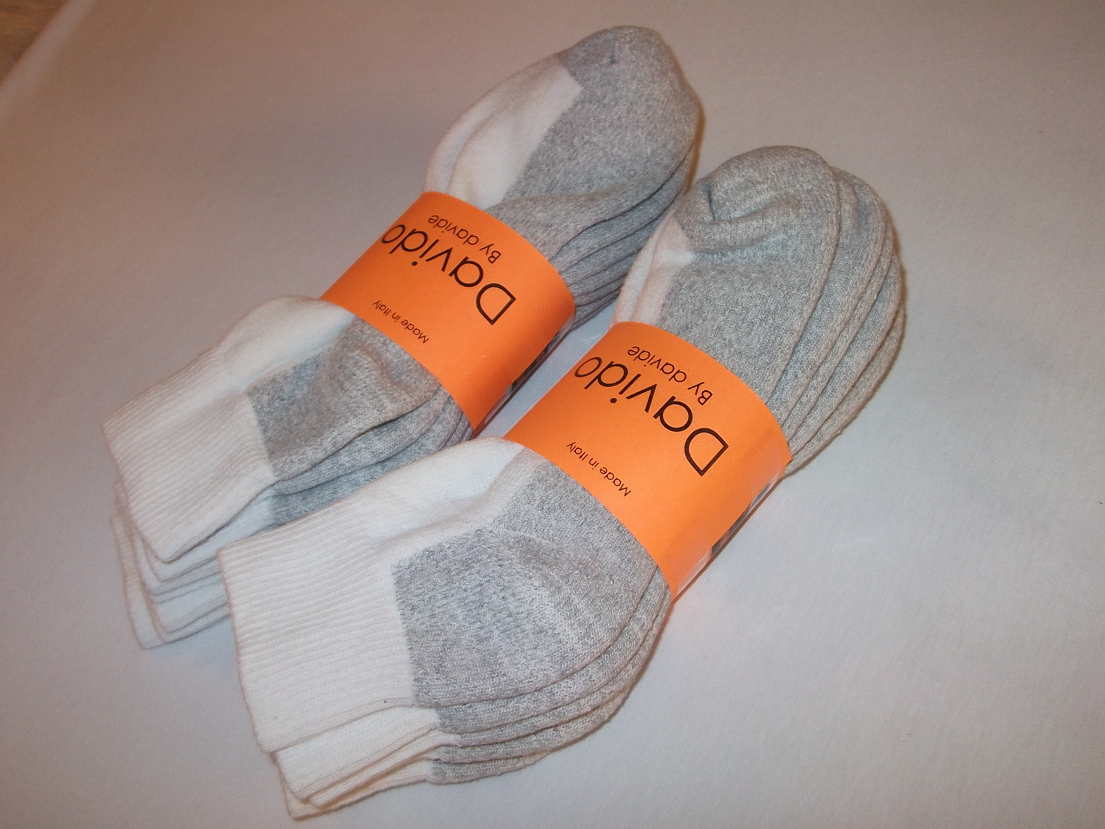 Davido Mens socks ankle/quarter 100%cotton made in Italy 6 pair white/gray 10-13