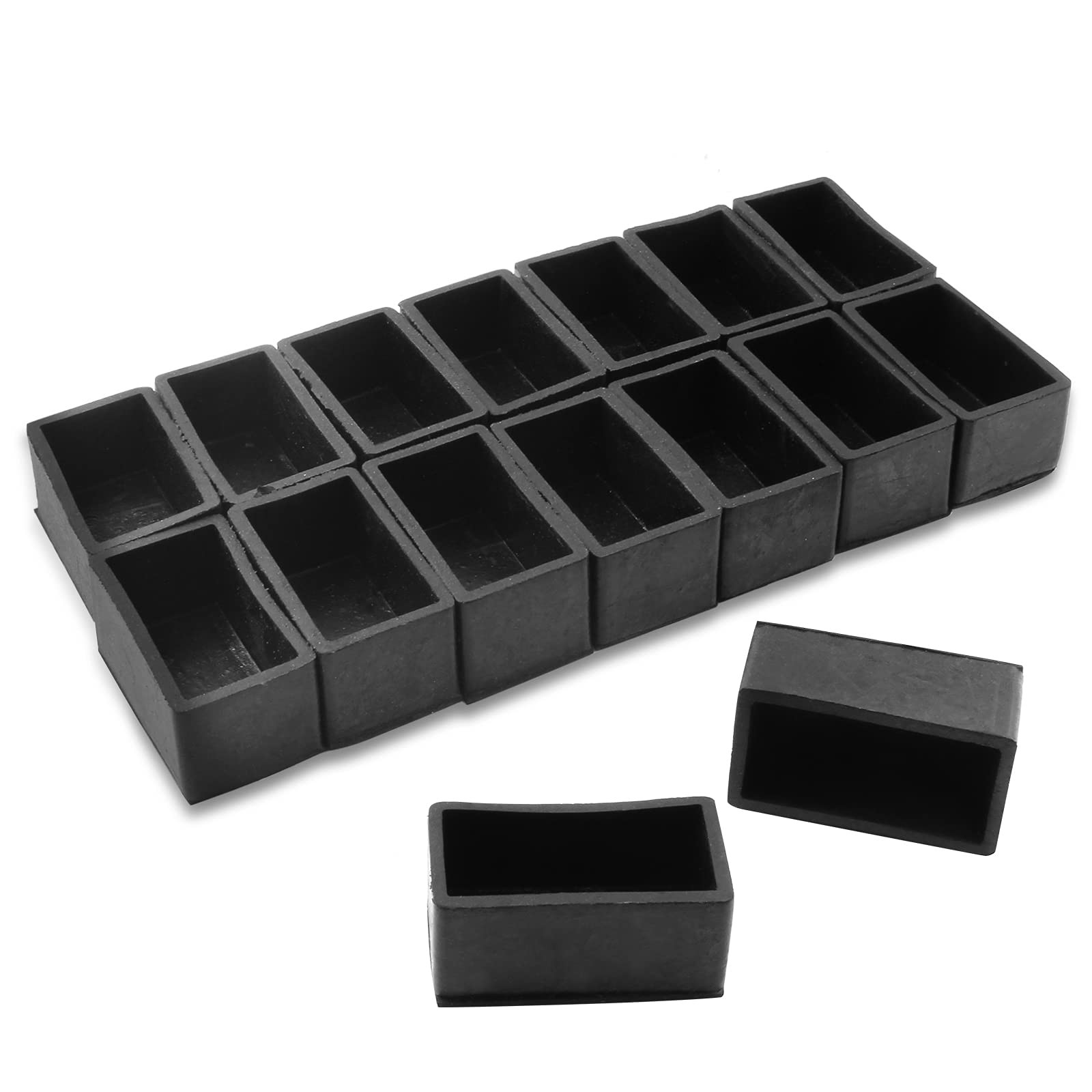 16 Pcs 1x2 Inch Rubber Furniture Leg Caps Rectangle Chair Table Leg Covers