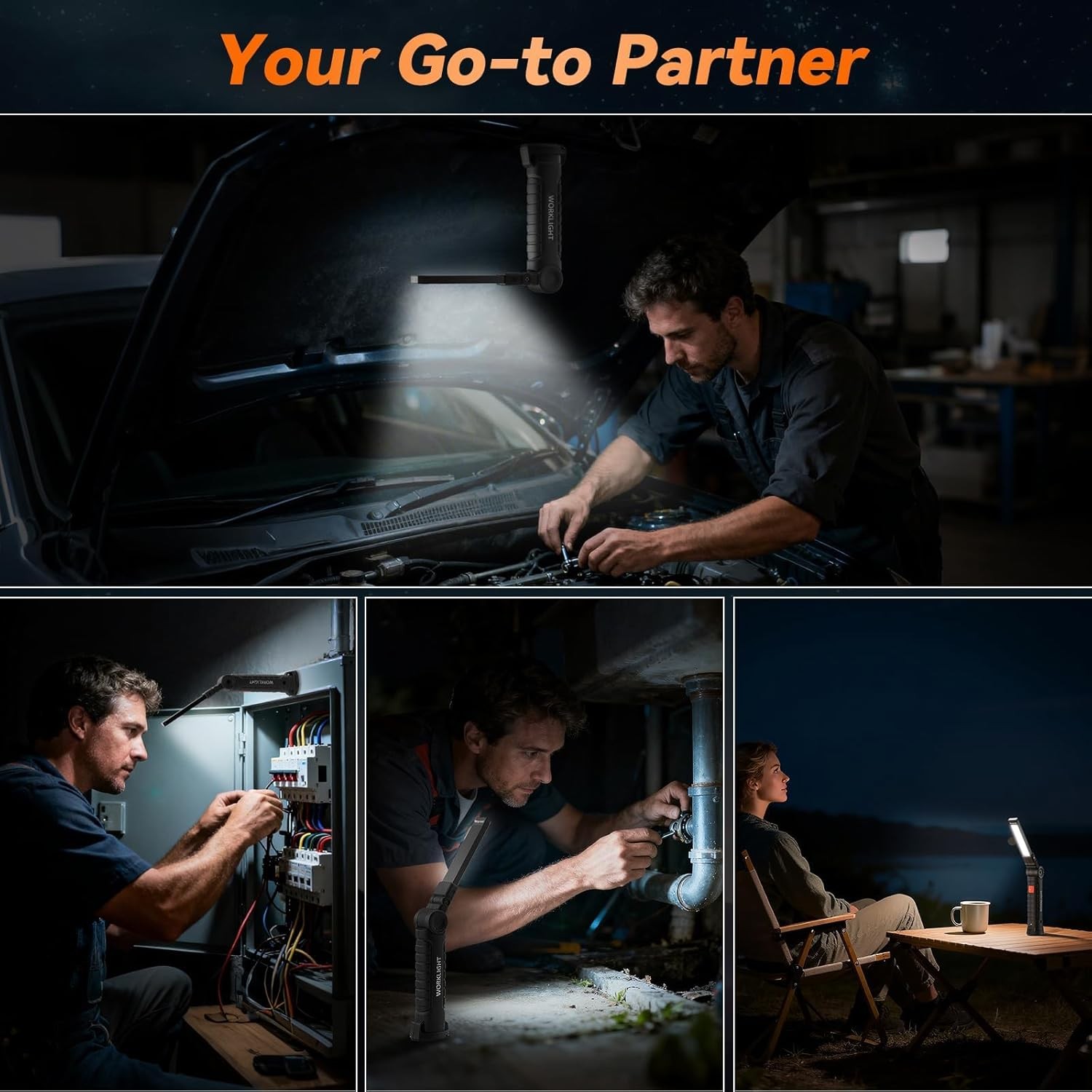6xWork Light Rechargeable Garage Workshop LED Light Magnetic Mechanic Flashlight