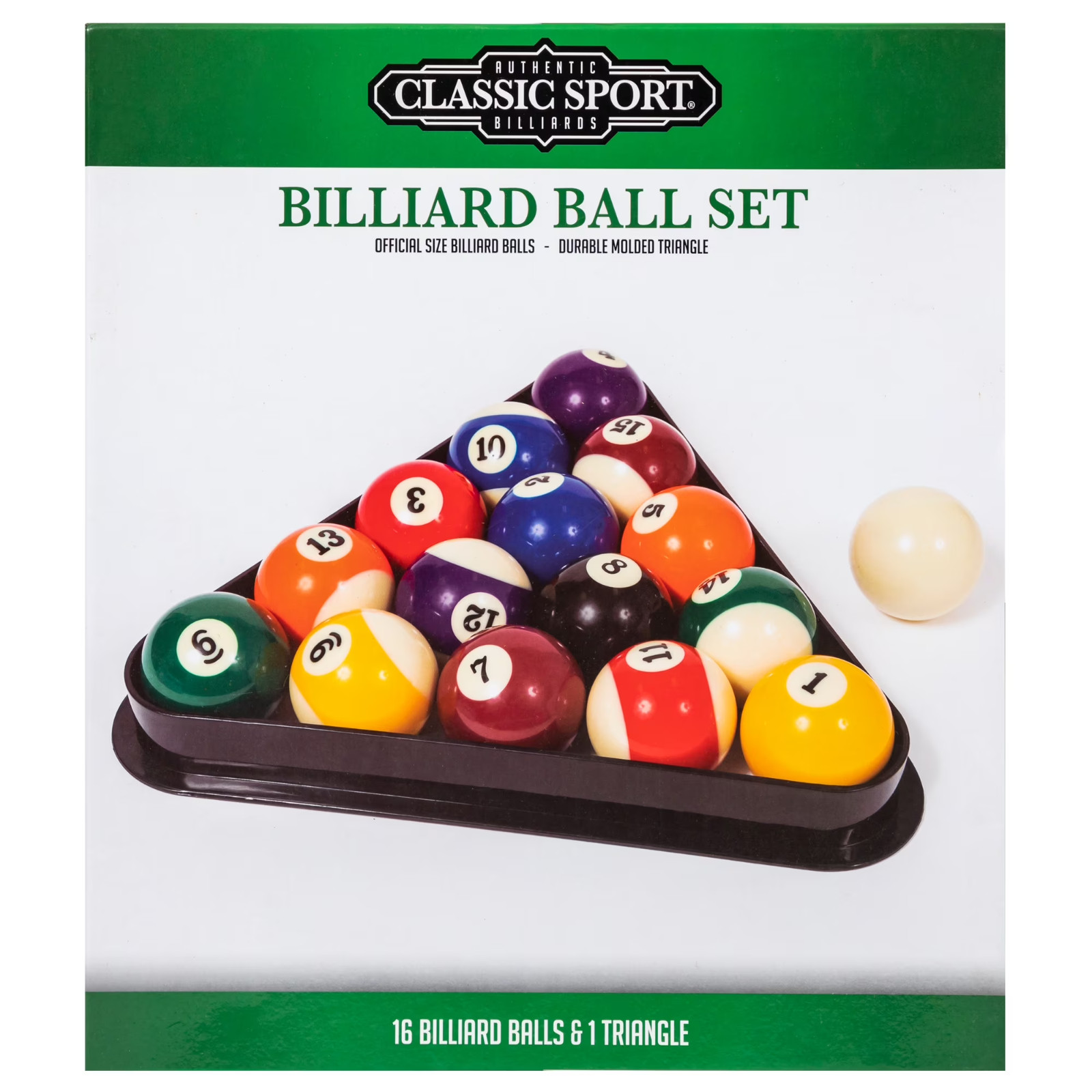Classic Sport Billiard Cue Ball Set 16 Balls Triangle Official Size Weight NEW