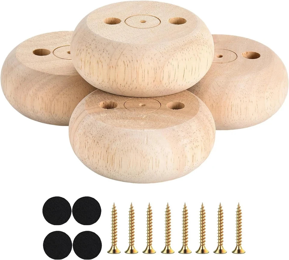 30MM Furniture Legs 1 Inch Set of 4,Round Short Replacement Wood Bun Feet for Co