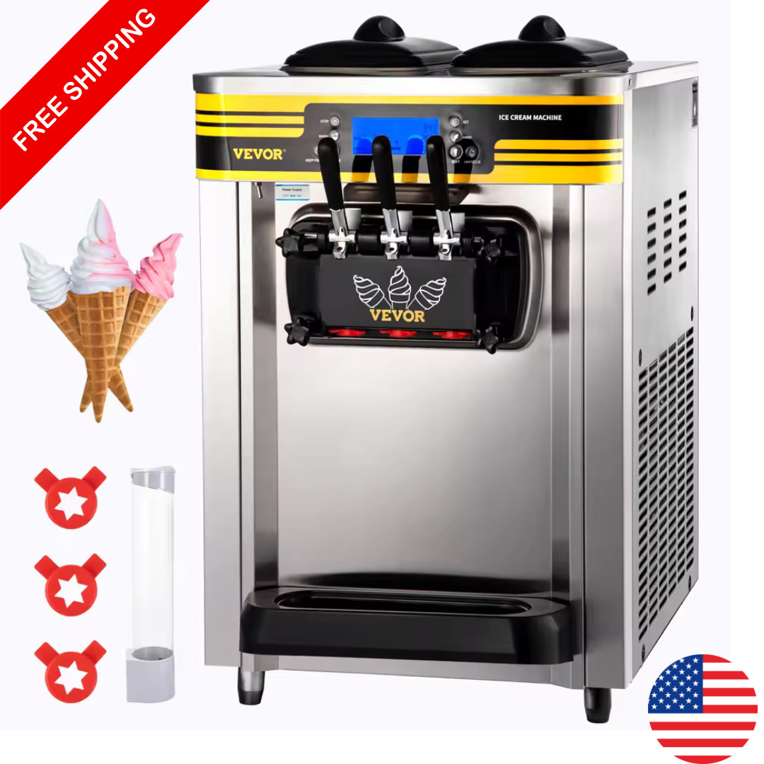 Commercial Soft Serve Maker 22-30 L/H 2200 W Countertop 3-Flavor Machine