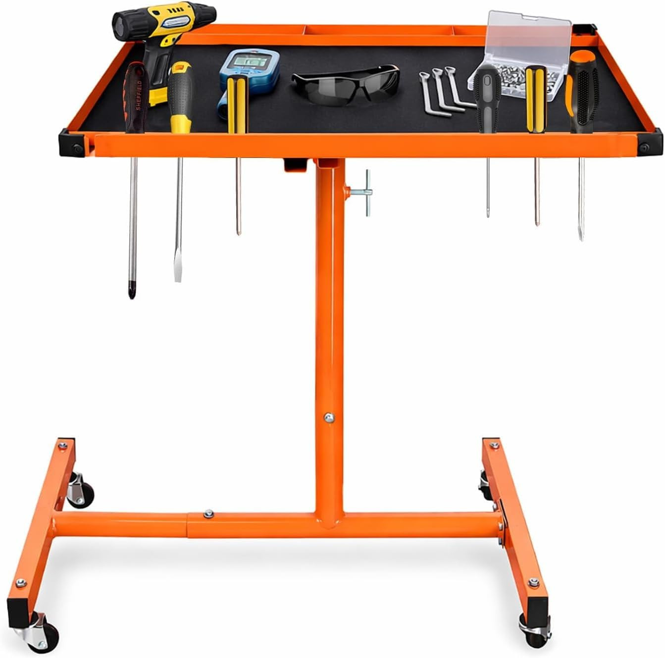 Heavy-Duty 250Lbs Adjustable Rolling Work Table with Mechanic Tray - Orange