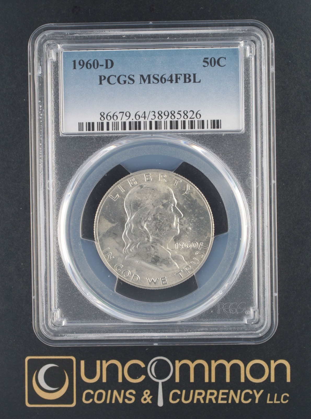 1960D MS 64 FBL Franklin Half Dollar.  PCGS.   (UCC-FHD-1960D-MS64FBL-P-0154)