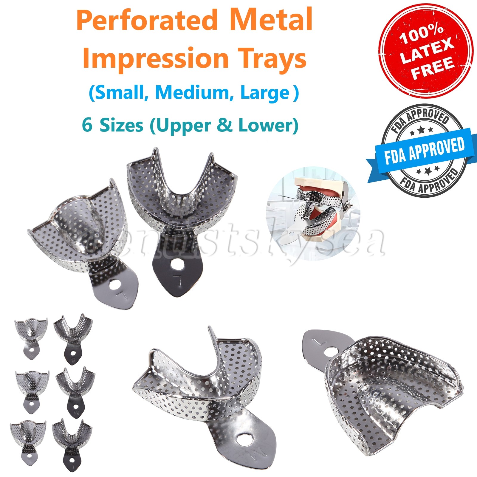 6 Pcs Perforated Metal Dental Impression Trays Set Edentulous Instruments