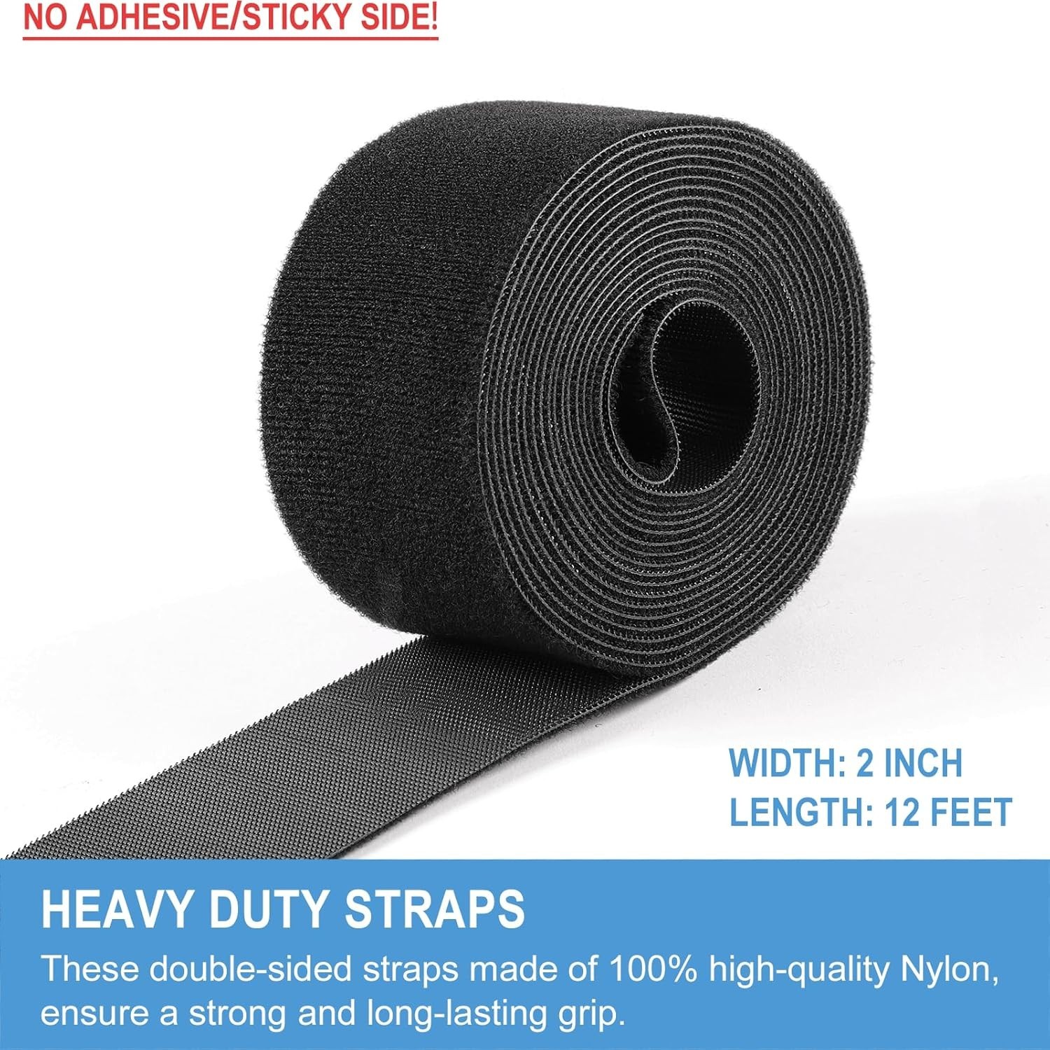 2In X 12Ft | Hook and Loop Straps Heavy Duty | Double Sided Self-Gripping Strips