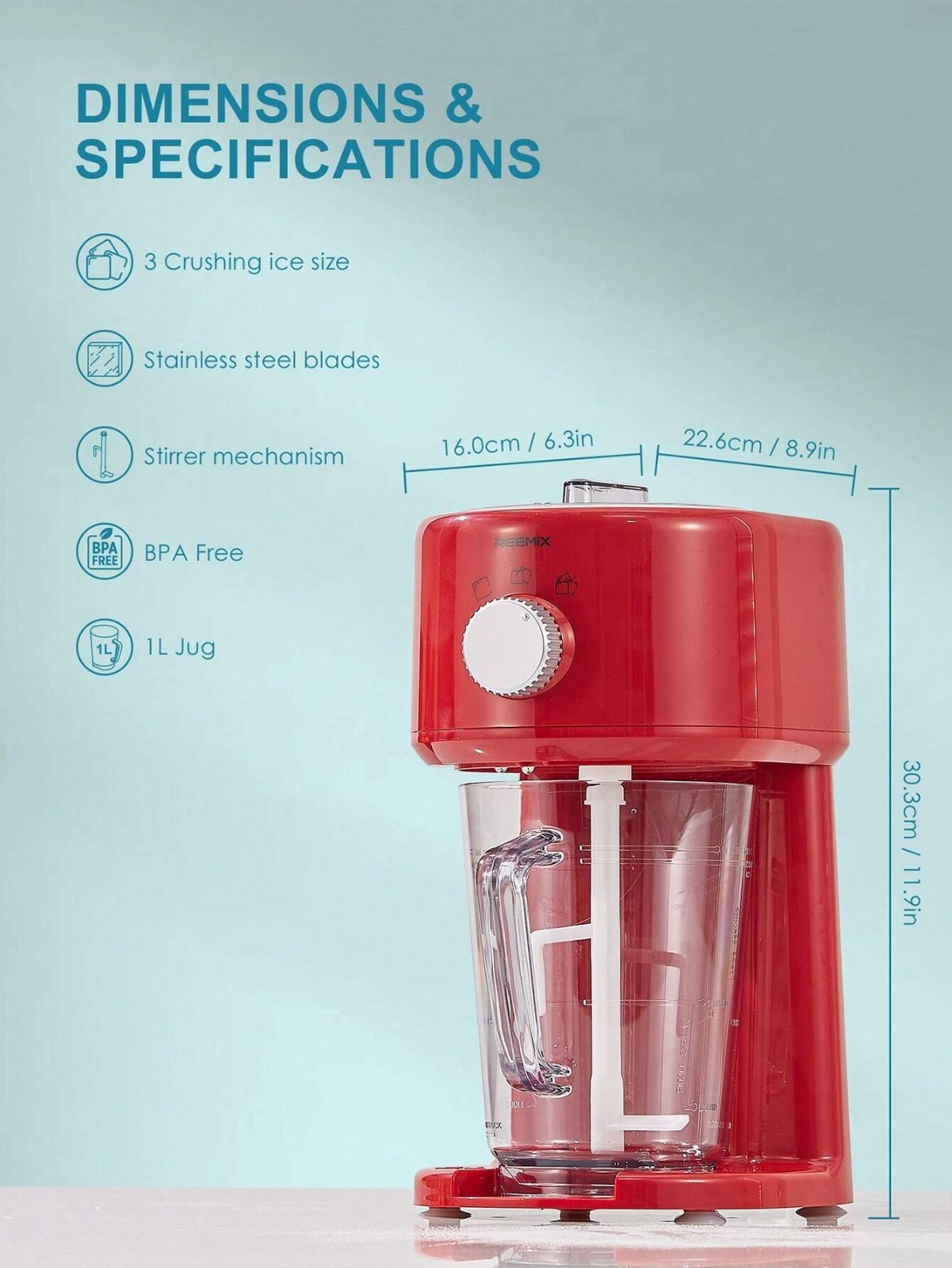 Electric Shaved Ice Machine Snow Cone Maker Adjustable Ice Crusher Portable Red