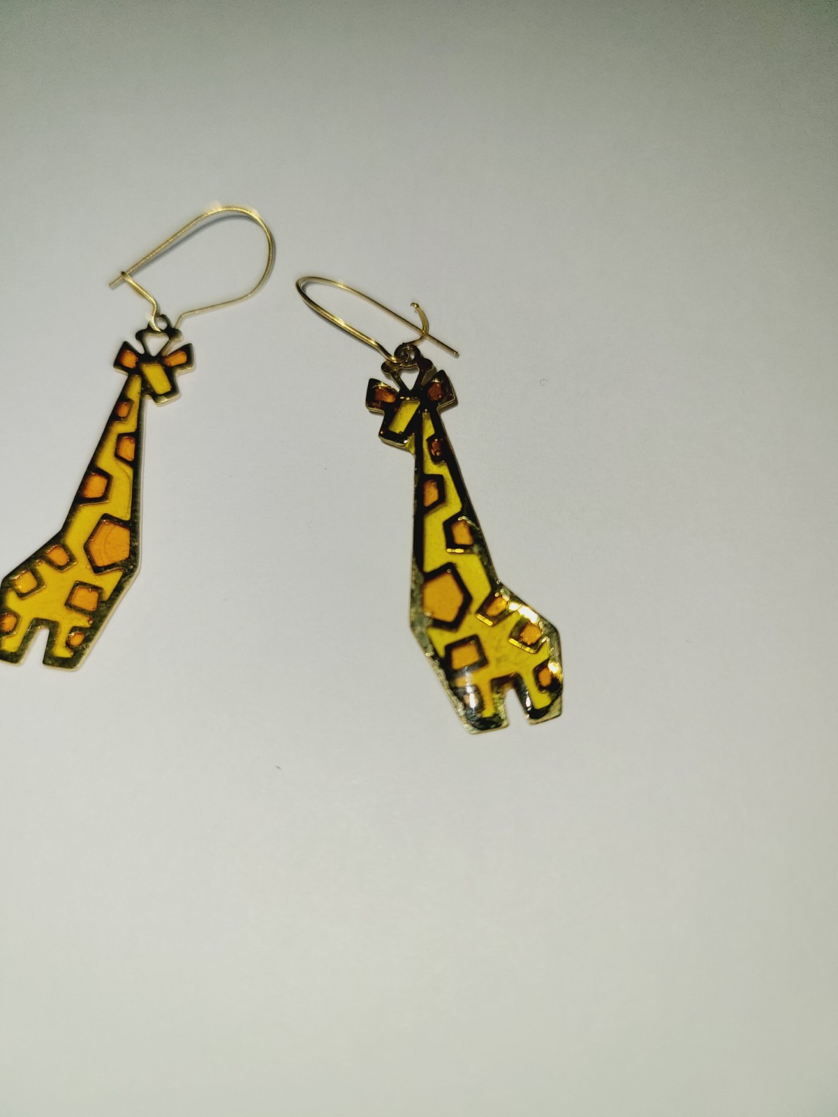 WHIMSICAL VINTAGE GIRAFFE SHAPED ENAMEL DANGLE EARRINGS
