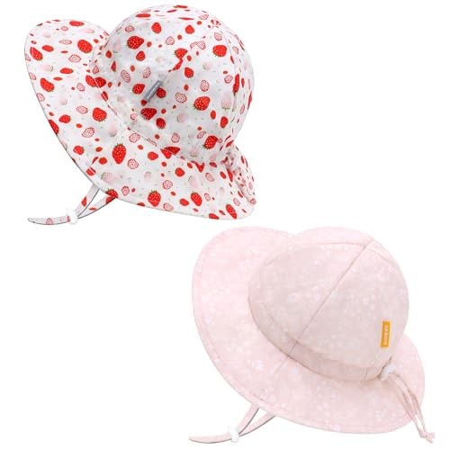 UPF 50+ Baby Bucket Hat - Wide Brim Sun 2-5T B2-strawberry+pinkflowers