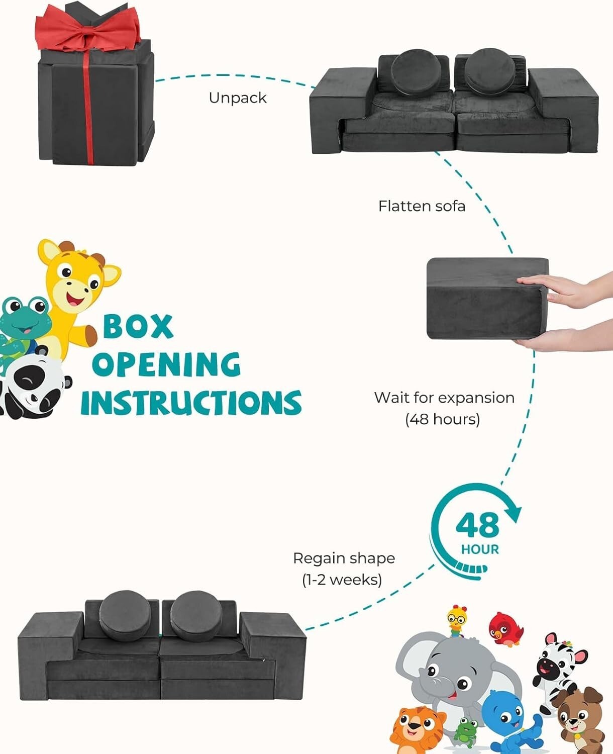 K12 DIY Convertible Kids Couch - Stylish Foam Playroom Sofa for Boys & Girls