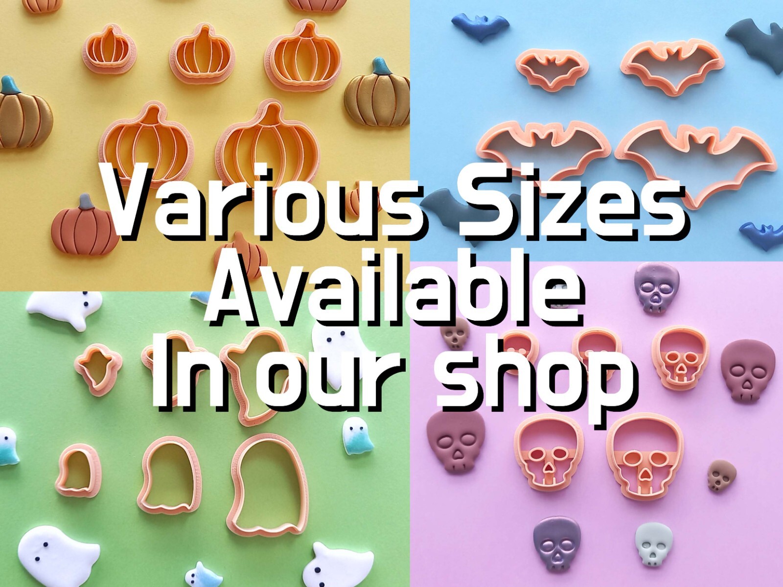 Halloween Ghost Polymer Clay Cutters | Pumpkin Hat Bat Skull | Maxi Set Mini