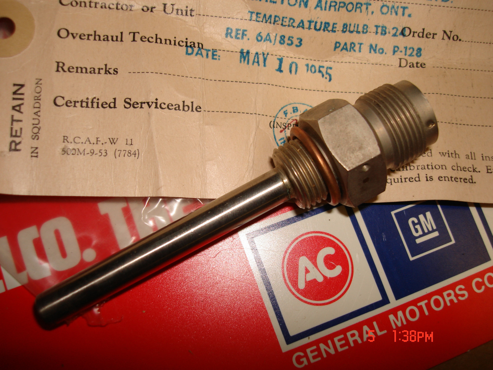 vintage aircraft temp bulb ts-24 p/n p-128 found brothers aviation
