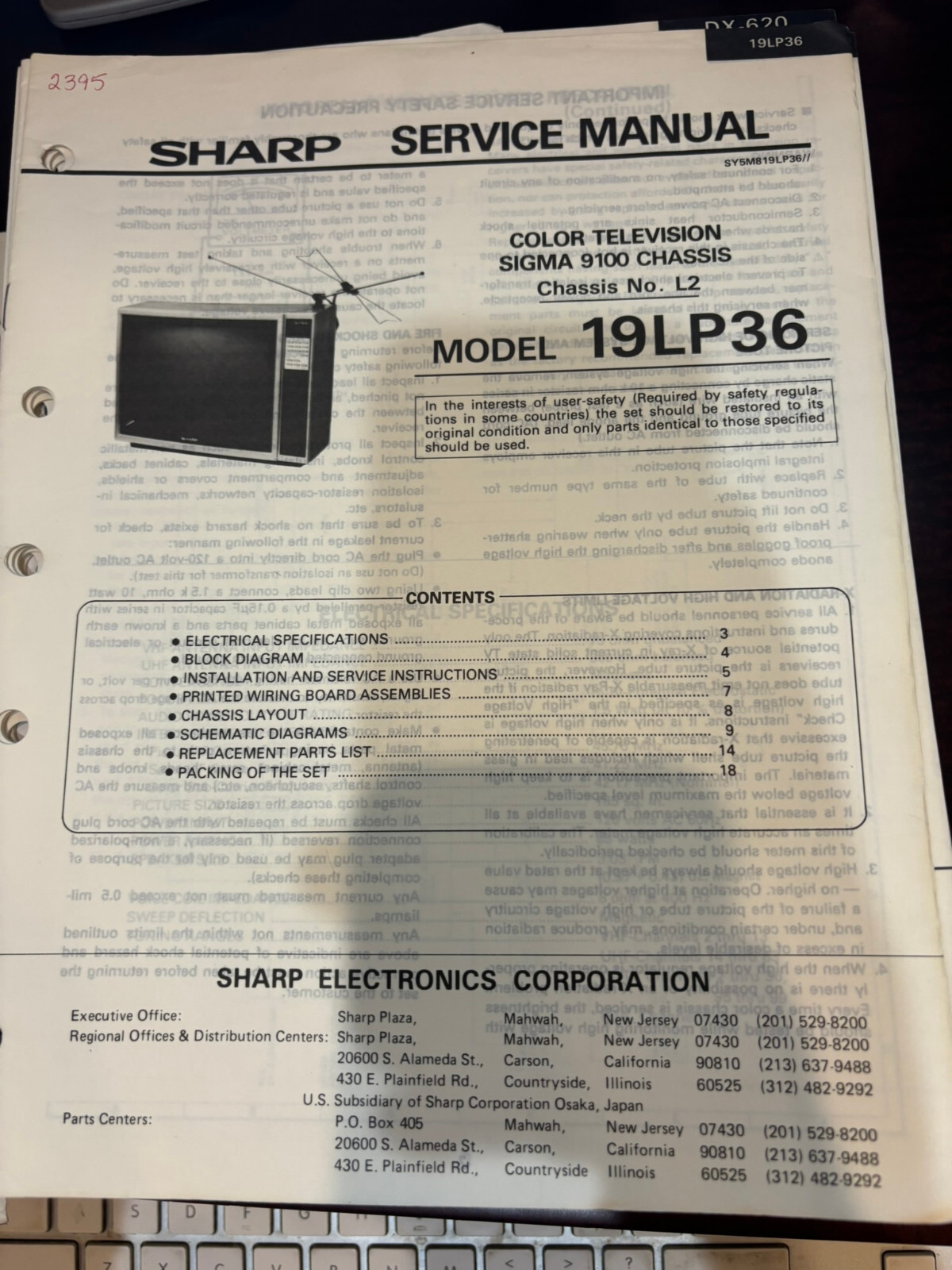 ORIG. SHARP 19LP36 TV Repair & Service Manual *ORIGINAL*