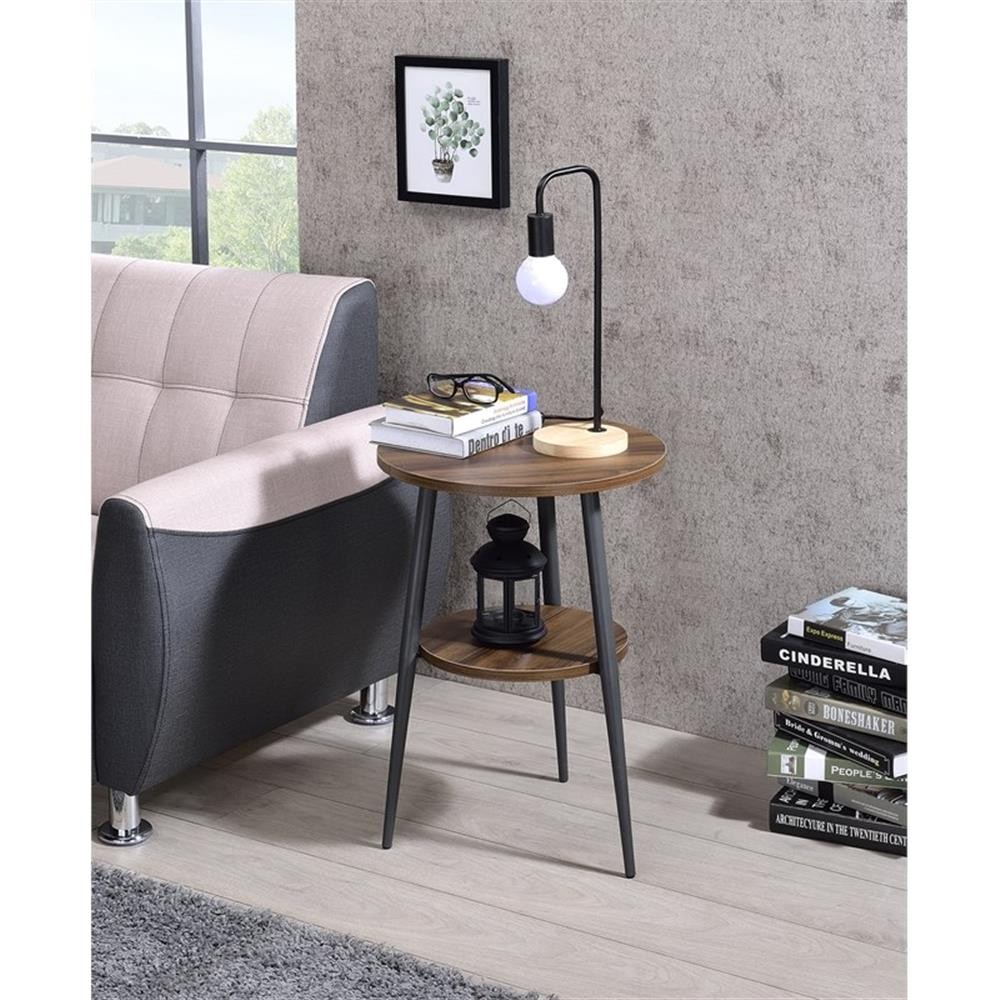 Pemberly Row Contemporary 2-Tier Round Wood End Table in Dark Wood/Black