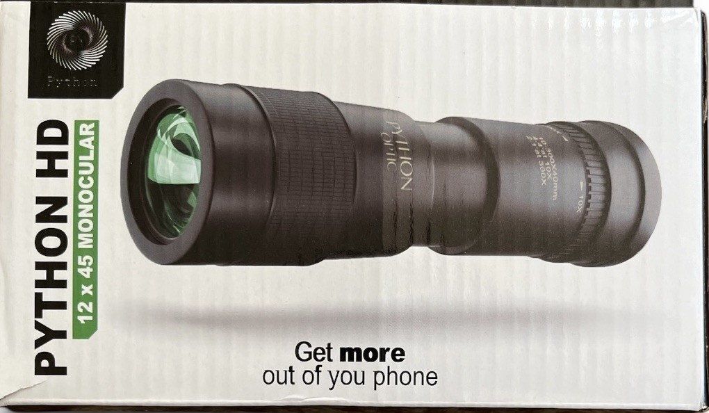 Python HD Monocular Telescope 12x45 Waterproof W/Smartphone Adapter & Tripod