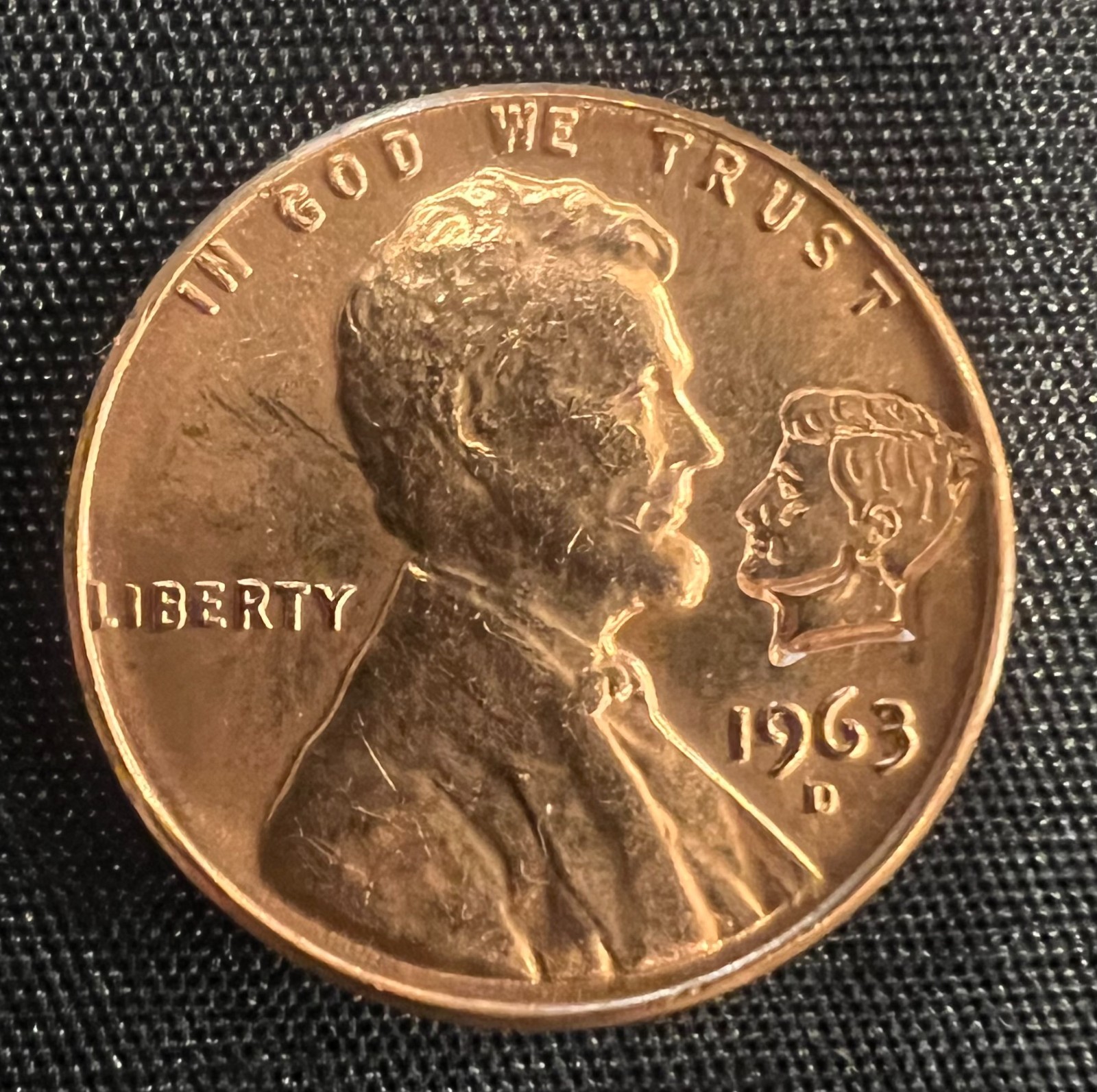 1963-D JFK Counterstamped Lincoln Cent BU + Fact Cards