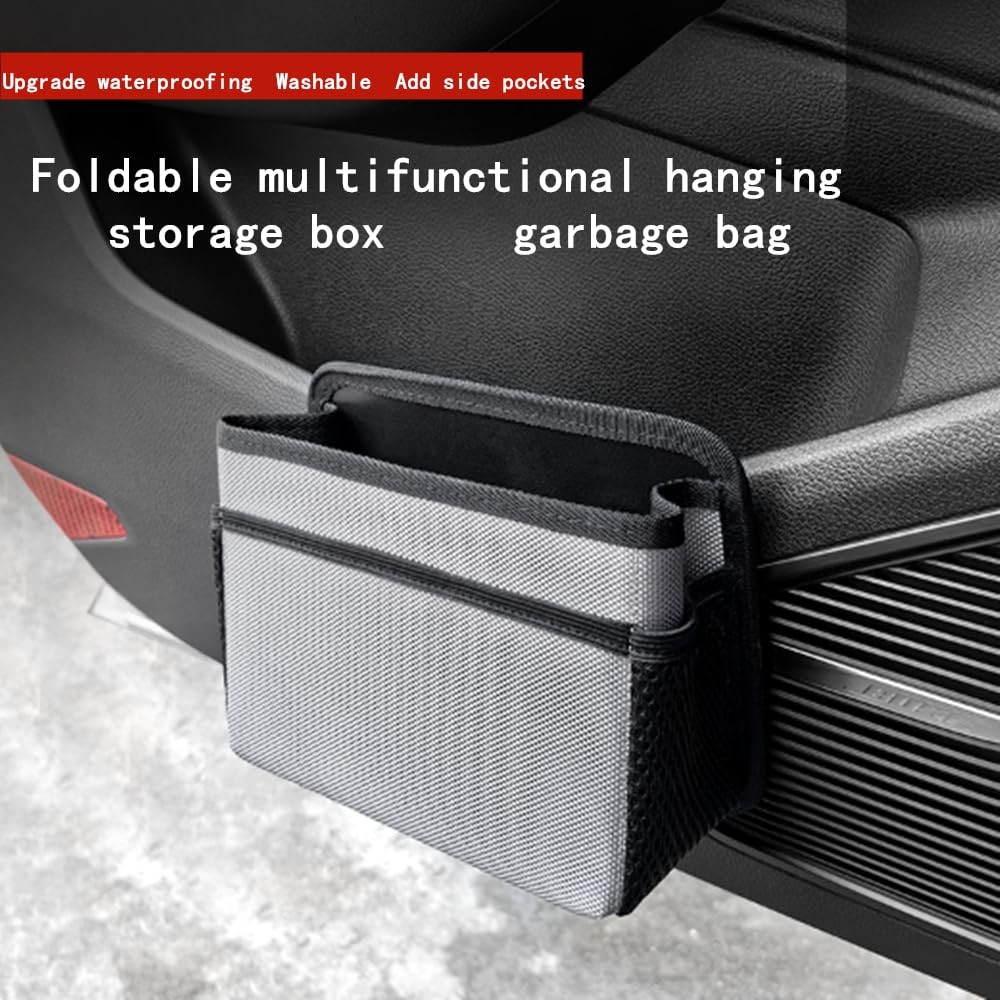 Car Trash Can, Foldable Multifunctional Hanging Storage Box Trash Can beige