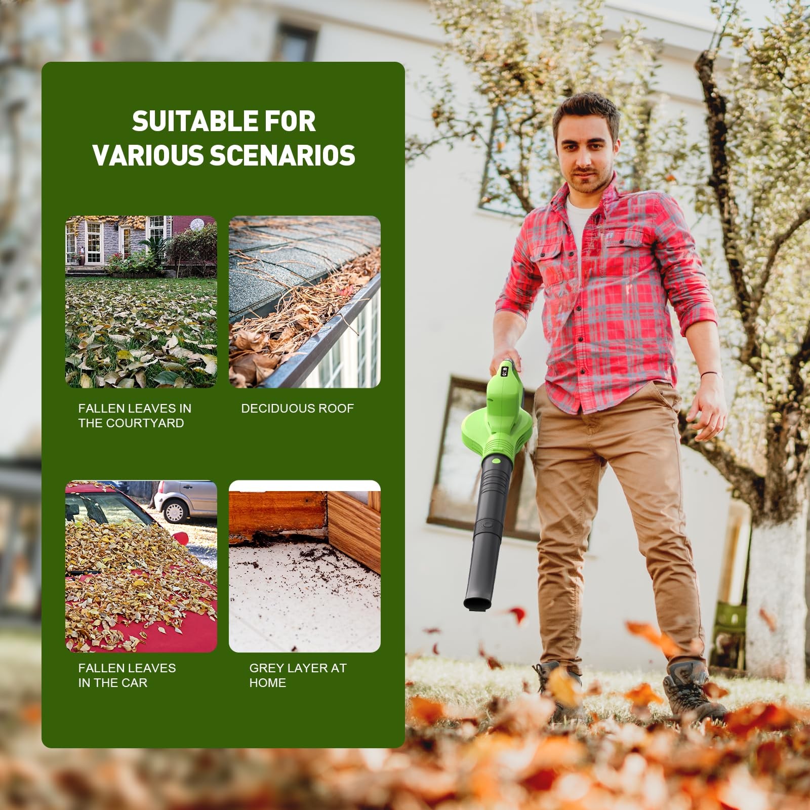 Leaf Blower Cordless, 20V Electric Cordless Leaf Blower with 8000mAh Battery ...