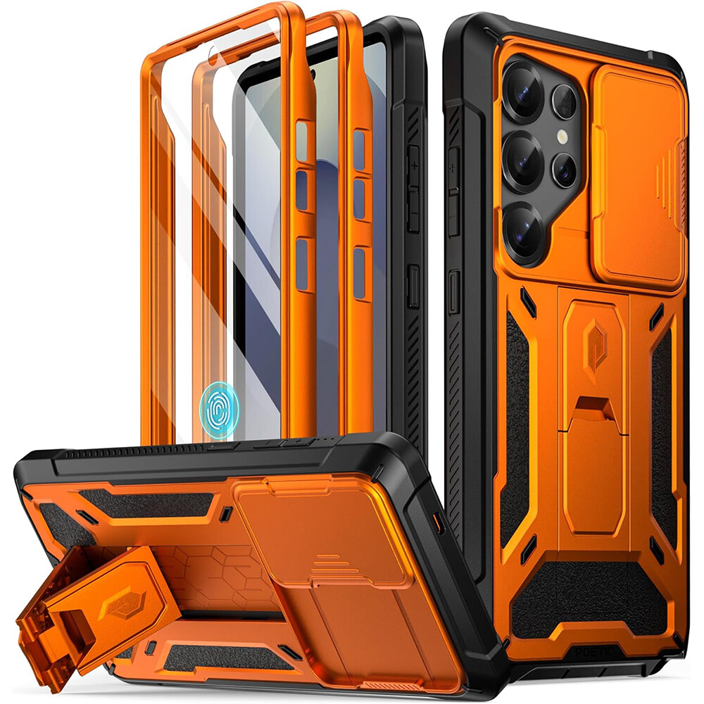 For Galaxy S25 Ultra 5G Case Shockproof With Kickstand Slide Camera Cover Orange