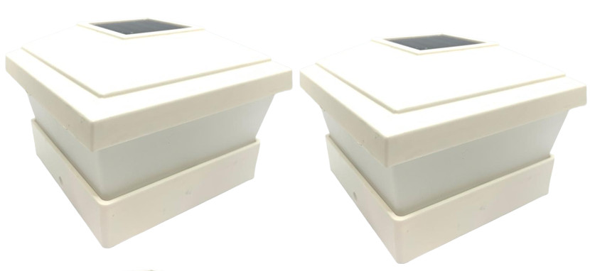 Relightable 2-Pack LED White Vinyl 5"X5" Solar Powered Post Cap Fence Light WF