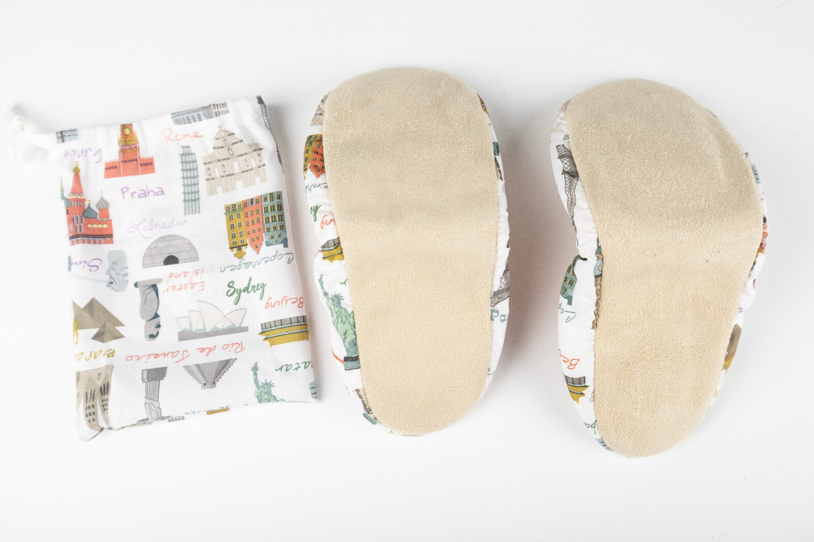 Buildings & Atttractions of the World Cloth Folding Slippers in Carry Bag Size M