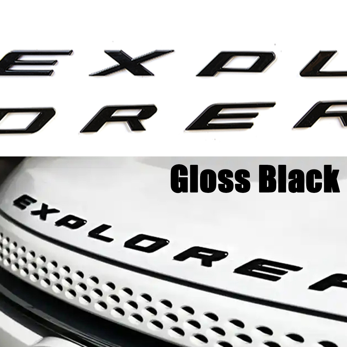 3D Gloss Black Front Hood For 2011-2024 Explorer Letter Emblem Replacement Badge